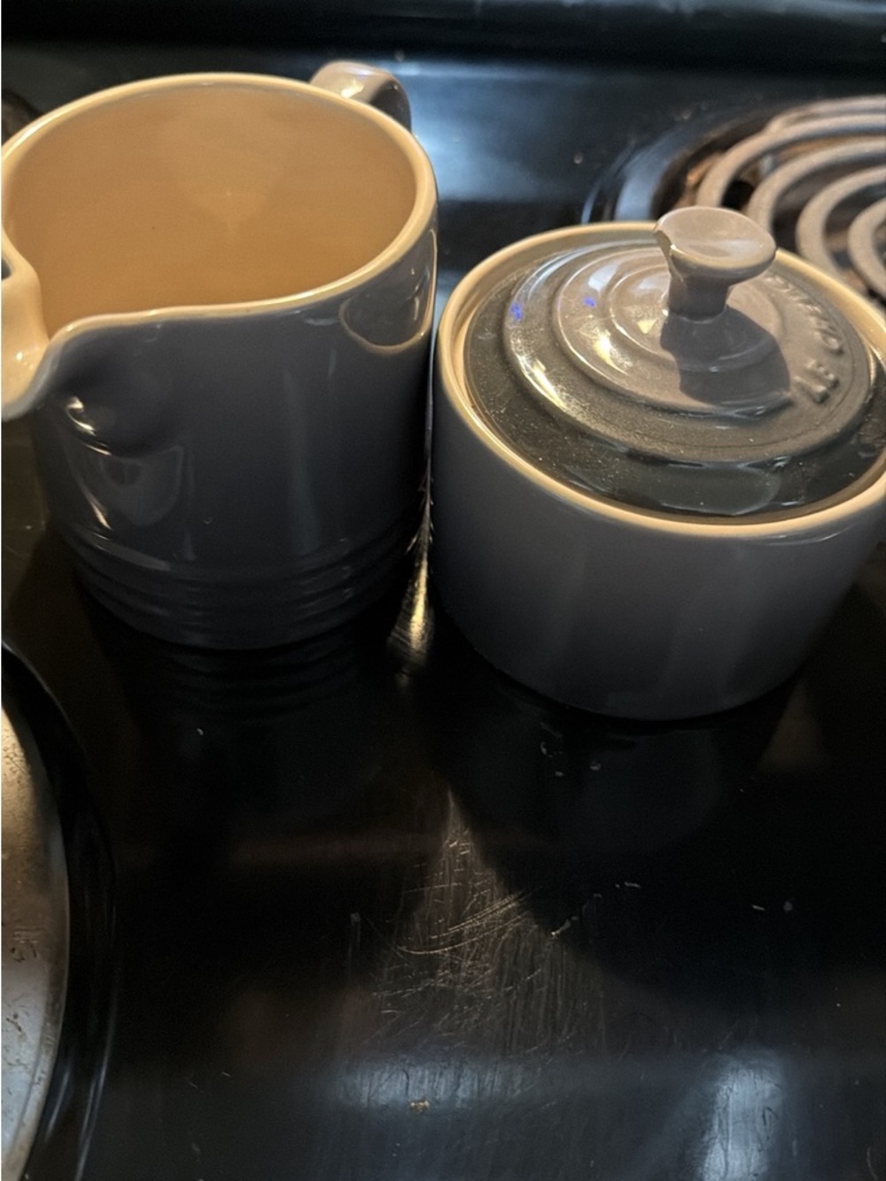 Le Creuset Gray Cream Ceramic Creamer and Sugar Set